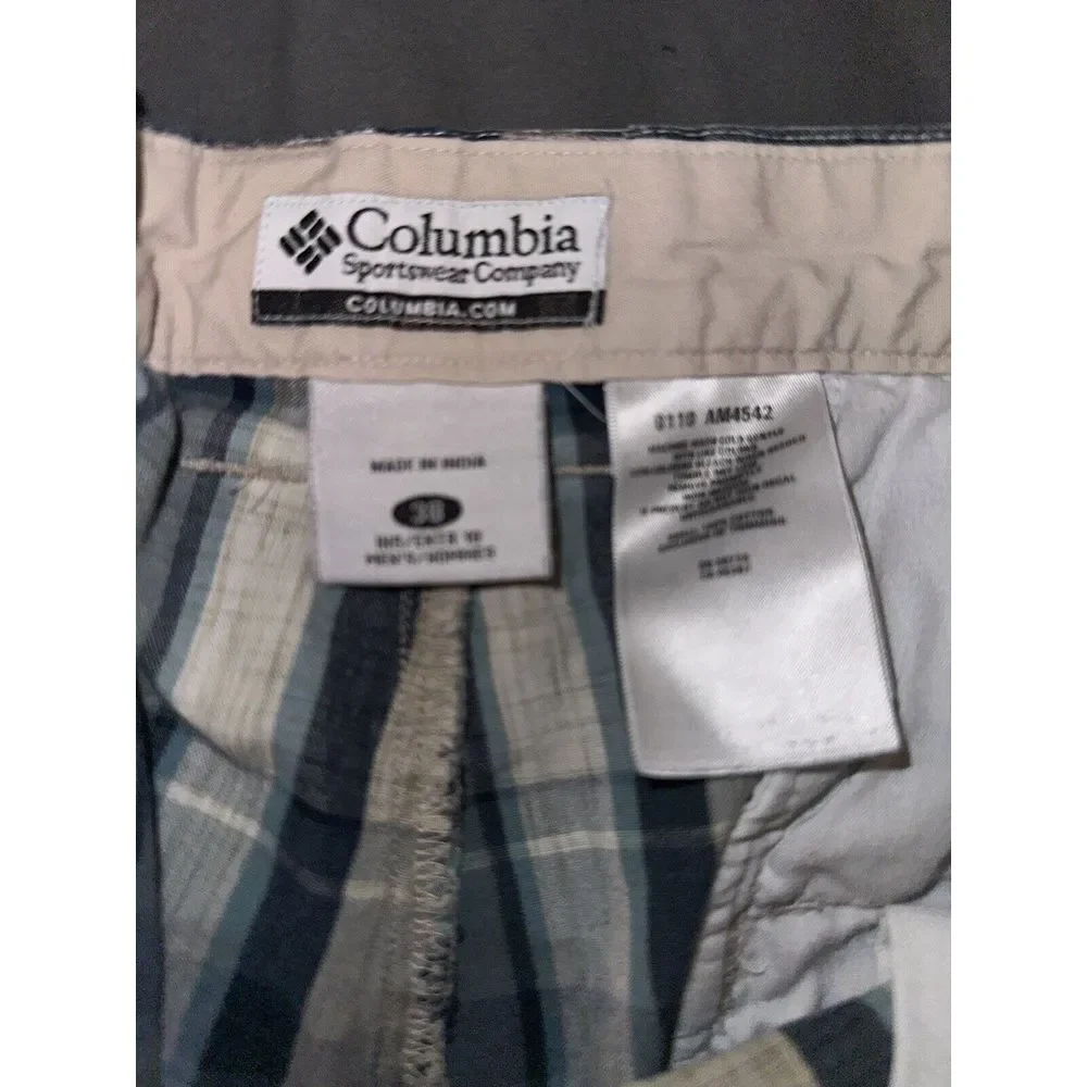 Columbia Cotton Shorts Mens Size‎ 38 Plaid Beige Blue
